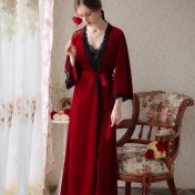 TCLN122100057 紅色晨袍女新娘結婚睡衣性感睡袍兩件套裝春秋冬季伴娘絨吊帶睡裙