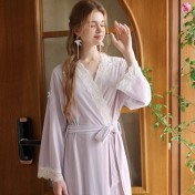 TCLN122100074 睡袍少女甜美絨厚款保暖法式宮廷公主粉色浴袍寬松秋冬季睡衣