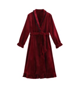 TCLN122100085 velvet nightgown for girls autumn and winter long-sleeved bathrobe palace style French velvet pajamas bride red dressing gown thickened home clothes