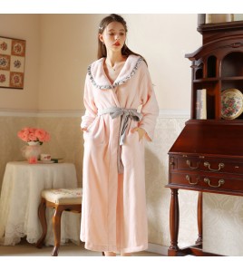 TCLN122100132 Autumn and winter princess sweet long velvet home wear girl bathrobe thickened nightgown high-end French retro dressing gown