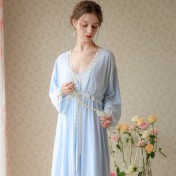 TCLN122100134 睡衣新品宮廷風復古公主春秋長袖長裙家居服性感女蕾絲睡袍