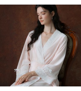 TCLN122100142 Nightgown for girls autumn and winter thick velvet warm and sweet French princess long-sleeved pajamas dressing gown bathrobe