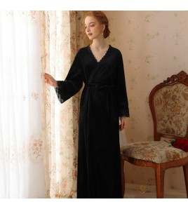 TCLN122100232 Autumn and winter nightdress and dressing gown sexy nightgown bride red long sleeve velvet thick sweet nightgown girl long style