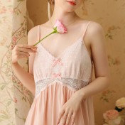 TCLN122100242 公主吊帶睡裙女夏季薄款蕾絲性感宮廷甜美可愛少女睡衣帶胸墊短裙