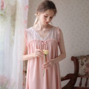 TCLN122100249 可愛純色睡裙少女夏季無袖薄款甜美寬松法式宮廷家居服公主睡衣