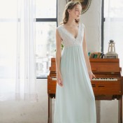 TCLN122100257 睡裙新品寬吊帶女夏公主V領復古性感蕾絲長款宮廷甜美睡衣家居