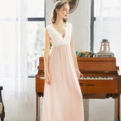 TCLN122100257 睡裙新品寬吊帶女夏公主V領復古性感蕾絲長款宮廷甜美睡衣家居
