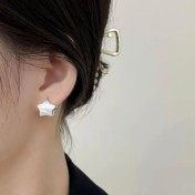 SATN122E100083 S925純銀韓版ins女拉絲立體五角星耳環氣質甜美耳釘輕奢星星耳扣