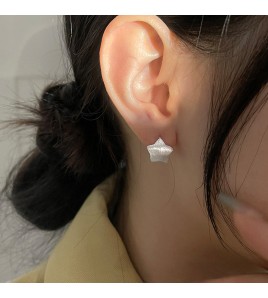 SATN122E100083 S925純銀韓版ins女拉絲立體五角星耳環氣質甜美耳釘輕奢星星耳扣