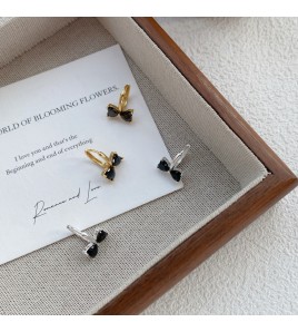 SATN122E100105 S925純銀韓版簡約蝴蝶結愛心鋯石耳環女氣質百搭輕奢耳扣小眾耳飾