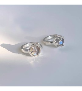 SATN122E100109 S925純銀月光石素圈耳環女輕奢高級感耳扣小眾設計耳釘氣質耳飾