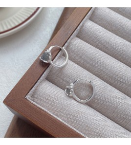 SATN122E100109 S925純銀月光石素圈耳環女輕奢高級感耳扣小眾設計耳釘氣質耳飾