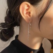 SATN122E100118 S925純銀簡約長款波浪流蘇耳線女百搭時尚氣質耳環小眾設計耳飾