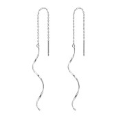 SATN122E100118 S925純銀簡約長款波浪流蘇耳線女百搭時尚氣質耳環小眾設計耳飾