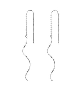 SATN122E100118 S925純銀簡約長款波浪流蘇耳線女百搭時尚氣質耳環小眾設計耳飾