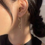 SATN122E100118 S925純銀簡約長款波浪流蘇耳線女百搭時尚氣質耳環小眾設計耳飾