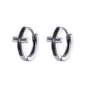 SATN122E100126 S925純銀黑色滴膠十字架耳環女精致個性冷淡風耳扣甜酷時尚潮耳圈