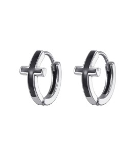 SATN122E100126 S925純銀黑色滴膠十字架耳環女精致個性冷淡風耳扣甜酷時尚潮耳圈