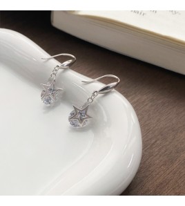SATN122E100129 S925純銀超閃星星耳釘女氣質韓版五角星耳環輕奢耳墜高級感耳飾