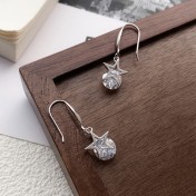 SATN122E100129 S925純銀超閃星星耳釘女氣質韓版五角星耳環輕奢耳墜高級感耳飾