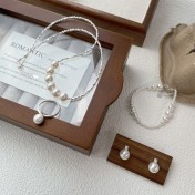 925純銀氣質輕奢珍珠飾品小眾設計時髦戒指耳釘項鏈手鏈組合套裝