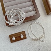 925純銀氣質輕奢珍珠飾品小眾設計時髦戒指耳釘項鏈手鏈組合套裝