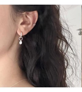 S925純銀簡約水滴鋯石圓圈耳環女冷淡風氣質時尚耳扣一款兩戴耳飾