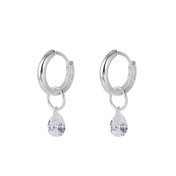 S925純銀簡約水滴鋯石圓圈耳環女冷淡風氣質時尚耳扣一款兩戴耳飾