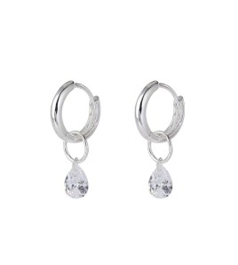 S925純銀簡約水滴鋯石圓圈耳環女冷淡風氣質時尚耳扣一款兩戴耳飾
