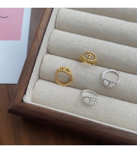 S925純銀鏤空幾何豬鼻子耳環女小眾設計氣質耳環韓版簡約耳扣耳飾