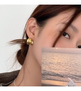 S925純銀重工不規則寬面弧形耳釘女生簡約輕奢耳環小眾日韓潮耳飾