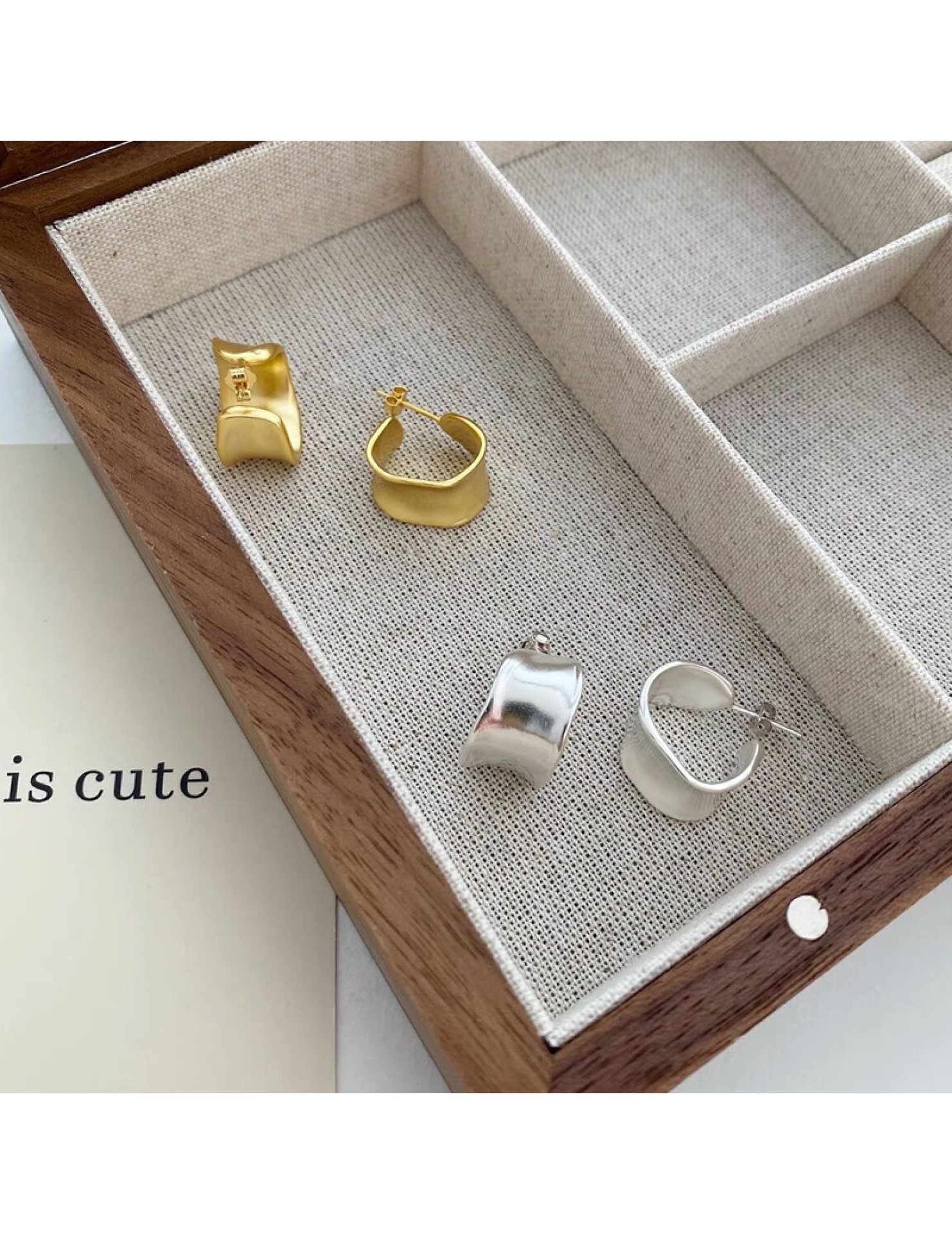 S925純銀重工不規則寬面弧形耳釘女生簡約輕奢耳環小眾日韓潮耳飾