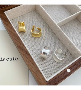 S925純銀重工不規則寬面弧形耳釘女生簡約輕奢耳環小眾日韓潮耳飾