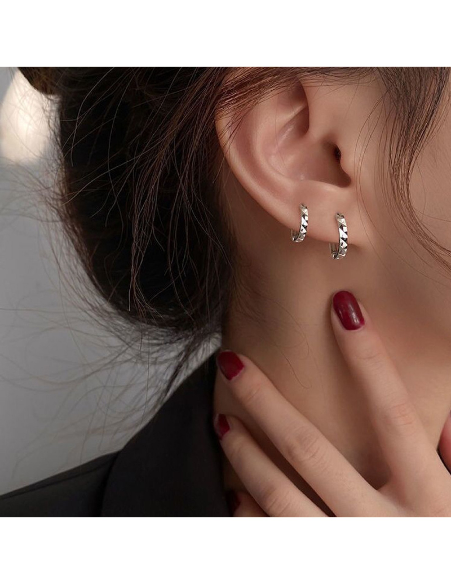 SATN122E100311 S925純銀波光粼粼車花耳扣女簡約小眾設計耳圈氣質輕奢耳環潮耳飾