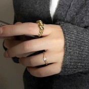 SATN122E100194 S925純銀簡約線條亮鉆不規則異形戒指女冷淡風小眾個性開口指環