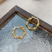 SATN122E100249 S925純銀個性小眾設計波浪扭紋耳環女氣質時尚簡約耳圈秋冬耳飾品