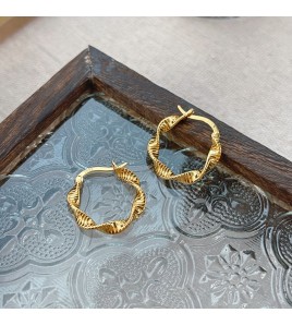 SATN122E100249 S925純銀個性小眾設計波浪扭紋耳環女氣質時尚簡約耳圈秋冬耳飾品