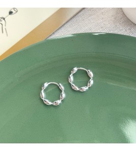 SATN122E100254 S925純銀輕奢小巧米粒橄欖珠耳扣女小眾設計高級感耳釘耳環耳飾