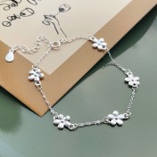 SATN122E100257 S925純銀花朵項鏈女簡約小清新氣質鎖骨鏈甜美森系疊戴風秋冬項飾