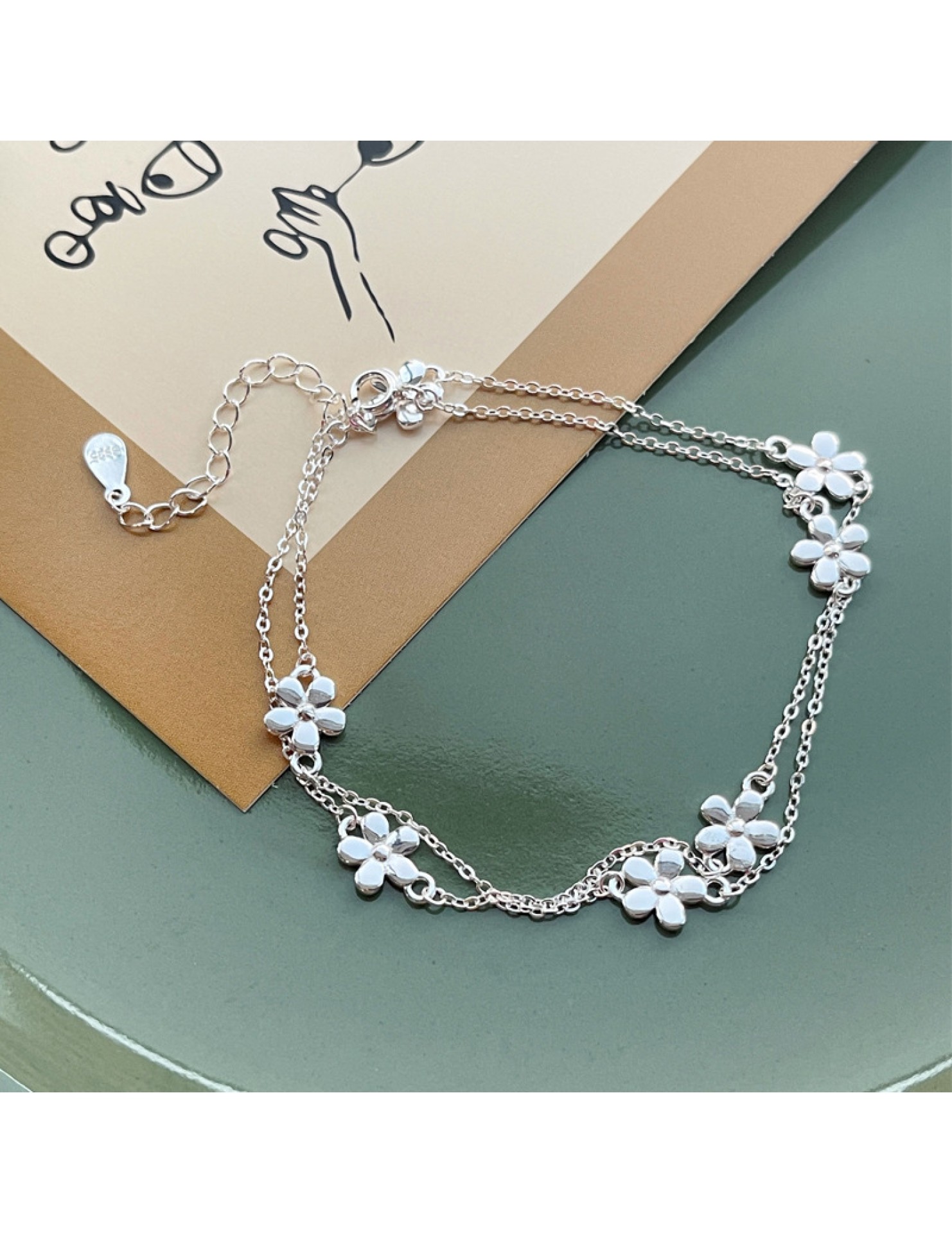 SATN122E100257 S925純銀花朵項鏈女簡約小清新氣質鎖骨鏈甜美森系疊戴風秋冬項飾