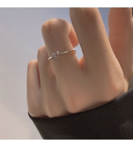 SATN122E100280 S925純銀簡約鏤空愛心戒指女素圈小眾設計輕奢開口食指戒氣質指環