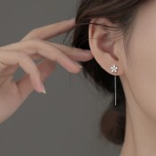 SATN122E100301 S925純銀小清新氣質花朵流蘇耳線女小眾設計甜美耳釘輕奢耳環耳飾