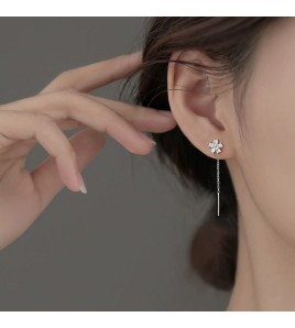SATN122E100301 S925純銀小清新氣質花朵流蘇耳線女小眾設計甜美耳釘輕奢耳環耳飾