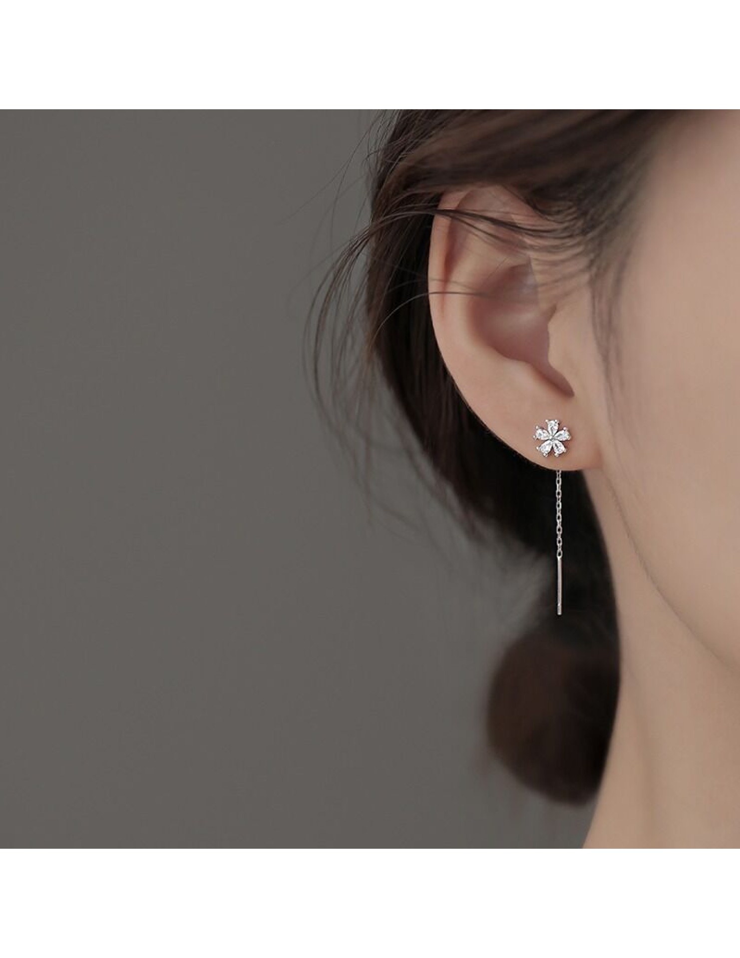 SATN122E100301 S925純銀小清新氣質花朵流蘇耳線女小眾設計甜美耳釘輕奢耳環耳飾