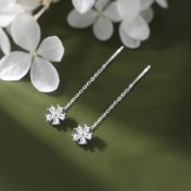 SATN122E100301 S925純銀小清新氣質花朵流蘇耳線女小眾設計甜美耳釘輕奢耳環耳飾