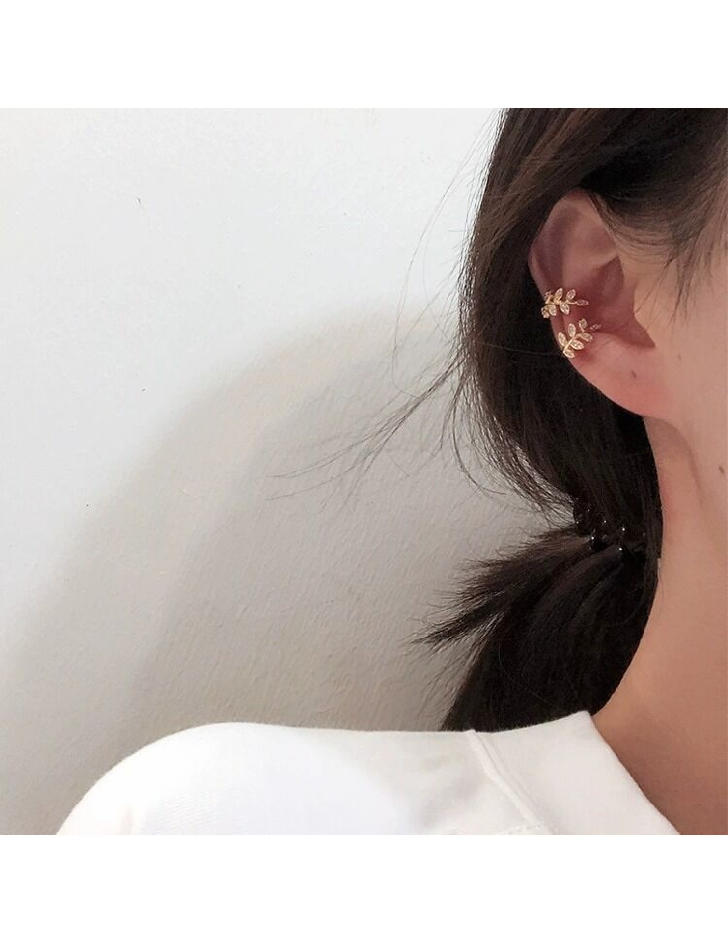 SATN122E100303 S925純銀小清新森系樹葉無耳洞耳夾小眾設計耳骨夾氣質高級感耳飾