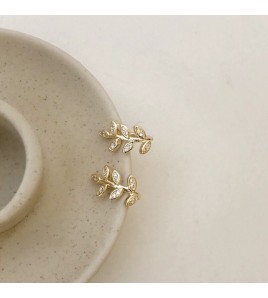 SATN122E100303 S925純銀小清新森系樹葉無耳洞耳夾小眾設計耳骨夾氣質高級感耳飾