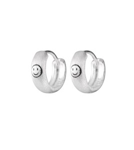 SATN122E100313 S925純銀簡約拉絲笑臉耳扣可愛卡通學生耳環小眾設計冷淡風潮耳飾