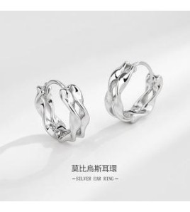 SATN122E100325 S925純銀莫比烏斯耳環女個性潮流雙線條耳扣新款時尚氣質輕奢耳圈