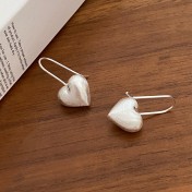 SATN122E100334 S925純銀新款立體大愛心拉絲耳環女磨砂桃心形耳鉤甜美簡約耳飾品